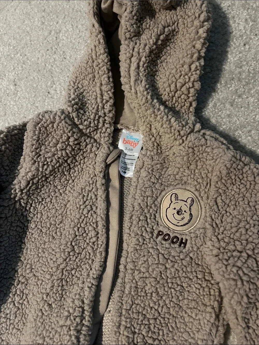 Disney Baby Pooh Sherpa Hoodie Jacket in Taupe